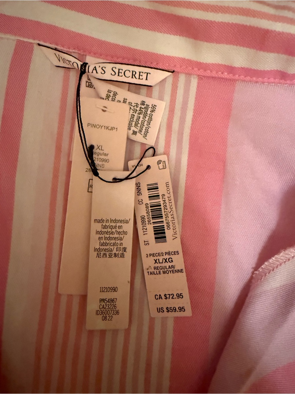 Victoria’s Secret NWT Pink Striped Two-Piece Pajama Set | Size XL - Picture 6 of 7